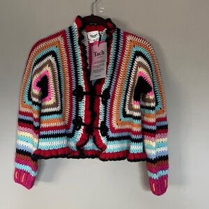 Tach Handknitted Rainbow Bolero XS 100% Wool NWT